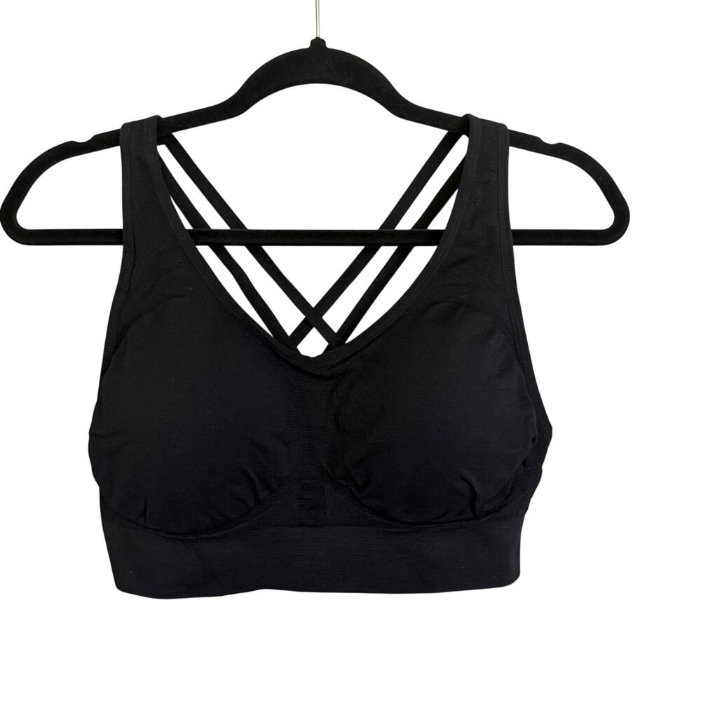 AK Sports Bra XXXL Black Criss-Cross Padded Sporty Activewear Yoga Gym Fitness